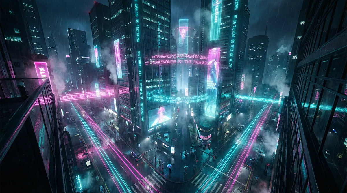 小明看看 竖屏短剧平台首页背景 - 赛博朋克都市夜景